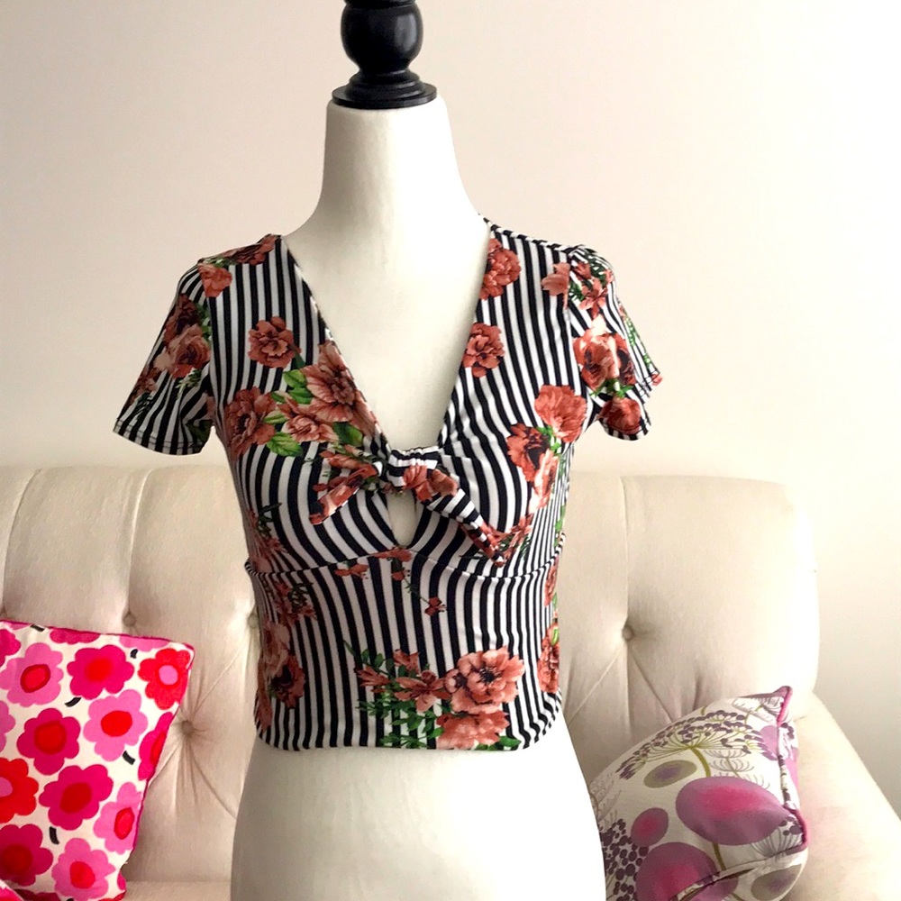 NWOT striped floral crop top